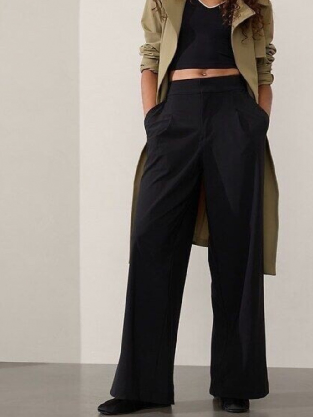 Athleta Pinnacle Trouser Pant Wide Leg High Rise Pockets Zip Front Elastic Waist
